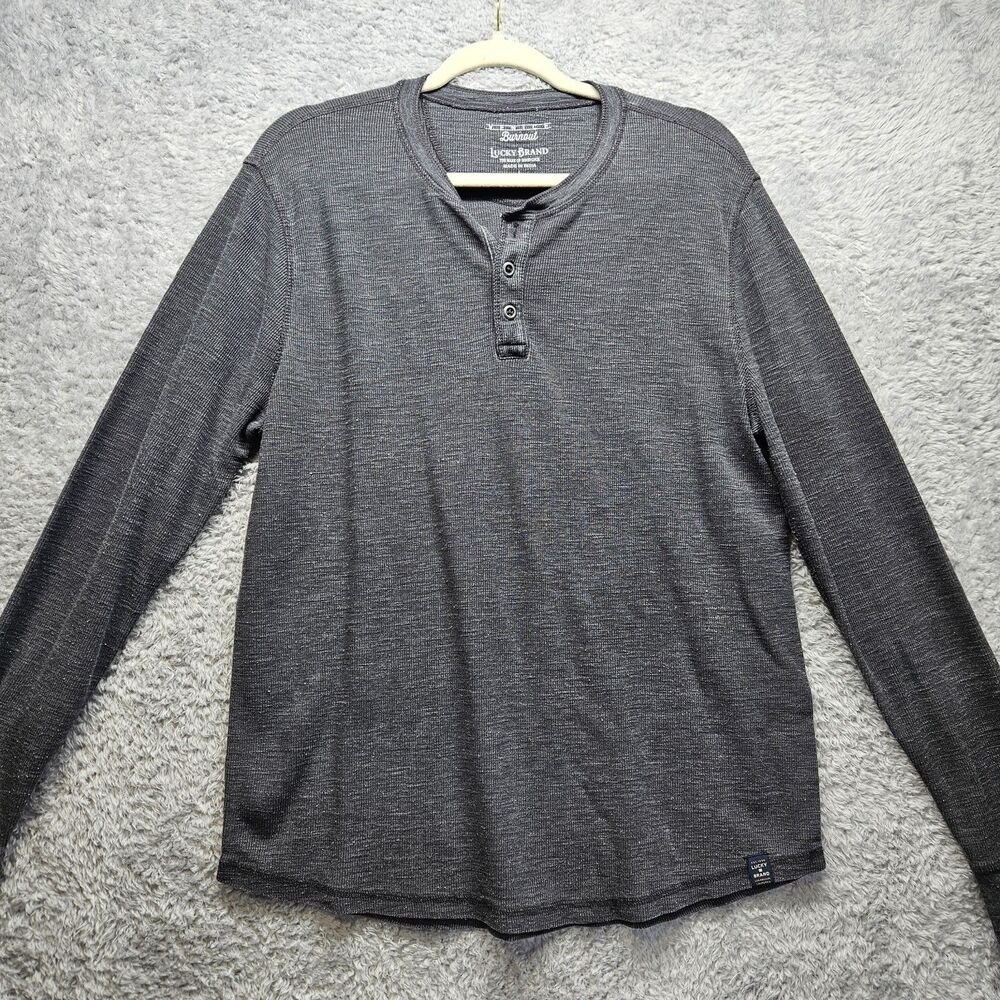 Lucky Brand Mens Henley Venice Burnout Gray Shirt Size Large Casual Longsleeve